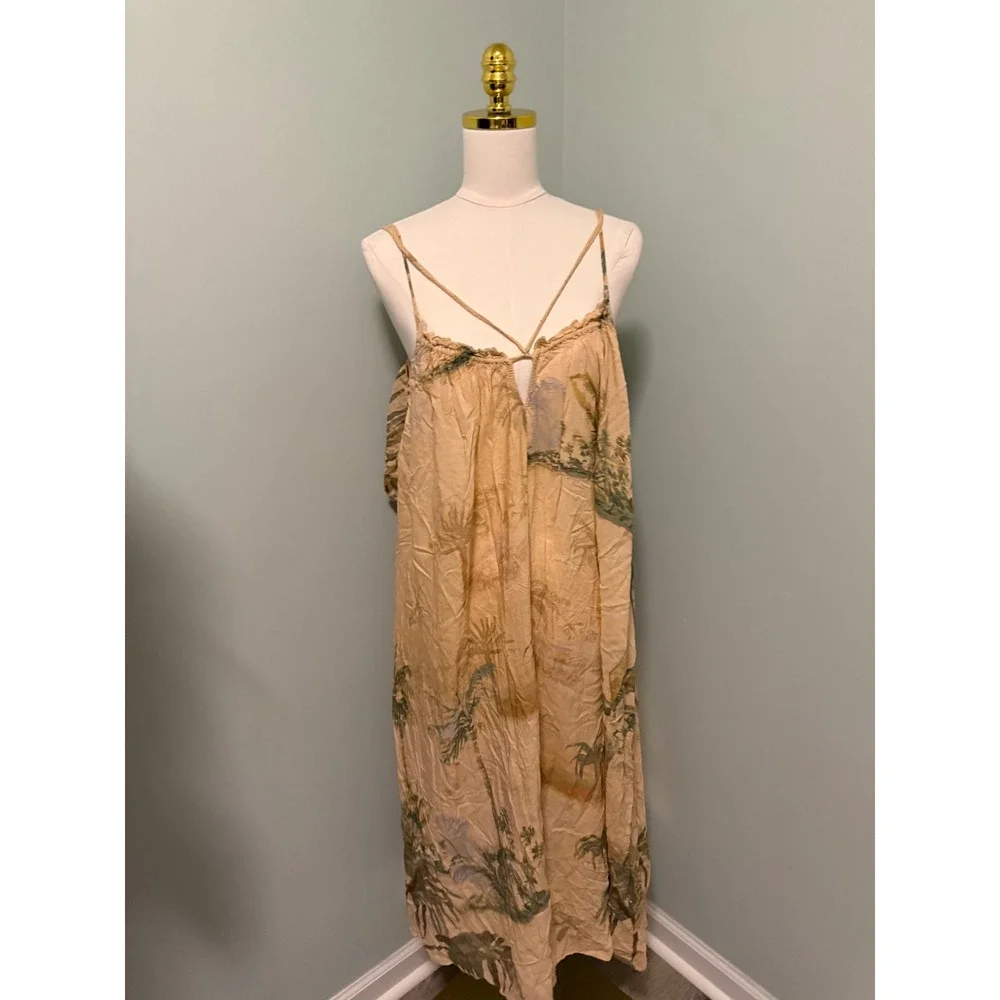 Tahnee Kelland for Anthropologie Strappy Midi Dress XS Tropical Palm Print Boho - Picture 4 of 8